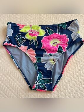 Xhilaration Navy Floral Bikini Bottom with Pink & Lime Accents
